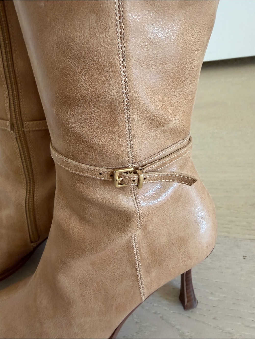 Zara Camel Tan Knee-High Pointed-Toe Heeled Boots - Picture 8 of 14